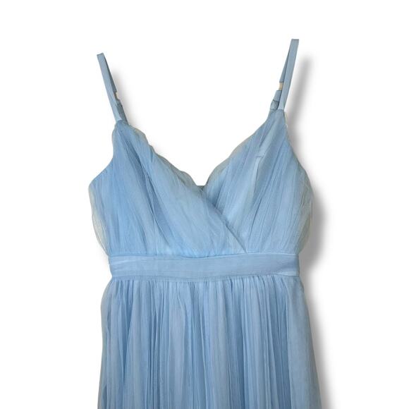 Lulus NWOT Exemplary Aura Light Blue Pleated Tulle Surplice Midi Dress Medium - Picture 5 of 10